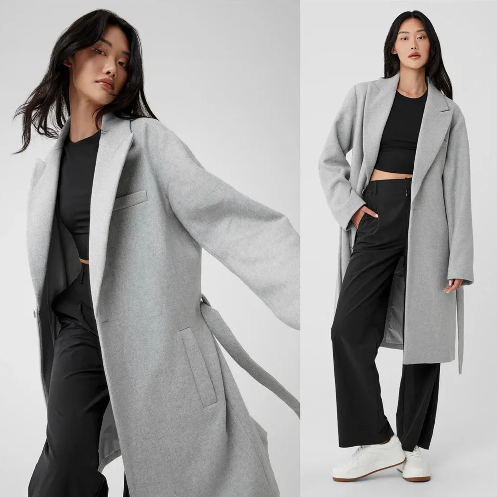 ALO Yoga Gameday Wool Belted Coat Athletic Heather Grey NEW with tags